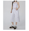 Women 2000s White Wide Leg Drawstring Denim Shorts