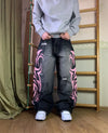 Pink Flame Emblem Doodle Print Denim