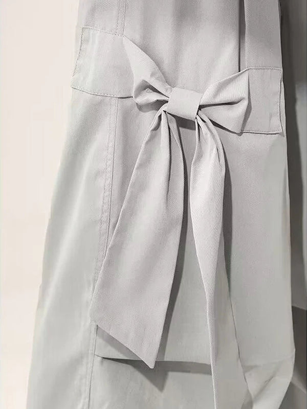 Women Heritage Relaxed Gray Bow Street Pants alternatif görünüm