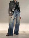 Women Classic Bell Leg Faded Denim