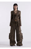 Faux Leather Cargo Trousers