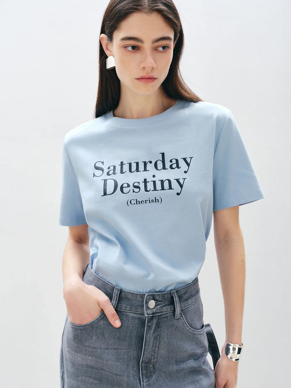 Women Frosted Blue Patterned Cotton Short-Sleeved T-Shirt alternatif görünüm
