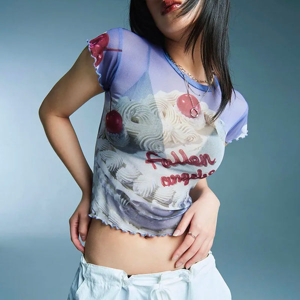 Torn-Vibe Aesthetics Mesh Cyber Turn-Of-Era T-Shirt alternatif görünüm