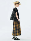 Yellow Black Check Elastic Trousers