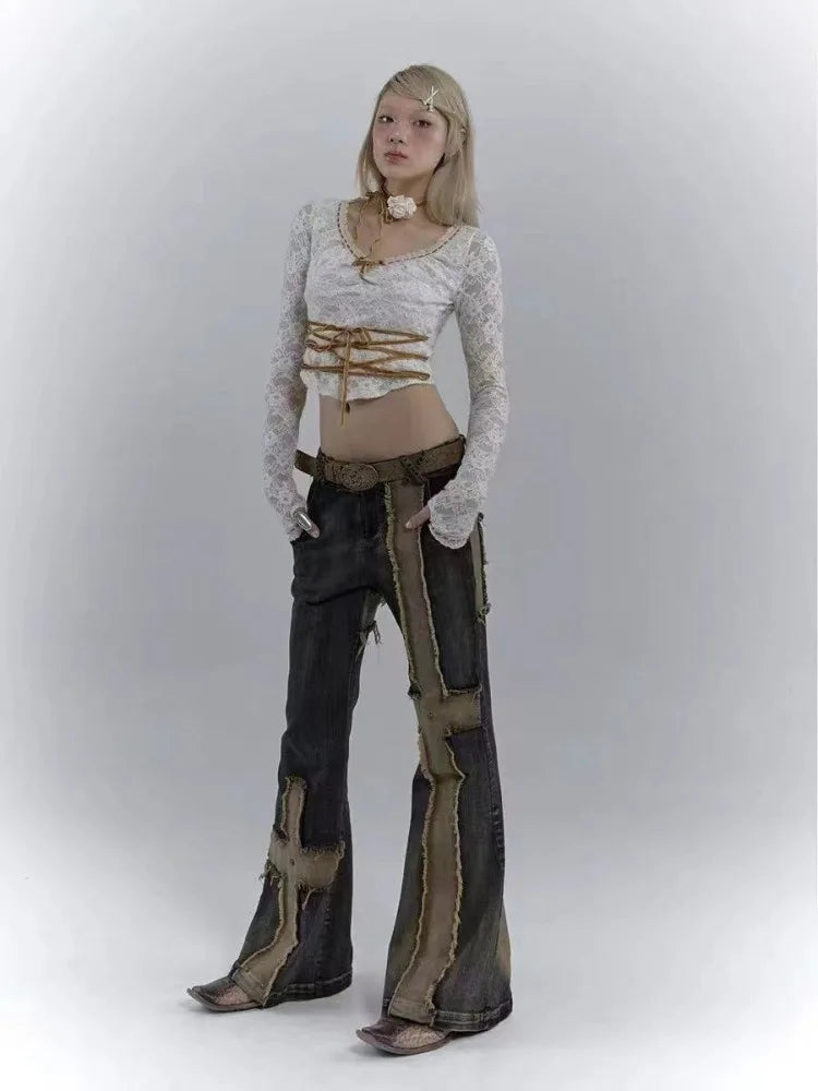 Gothing Mosaic X-Stitch Design High-Rise Denim