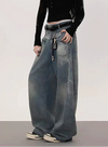 Sleek 2000s Japanese Relaxed Blue Stitched Denim