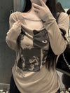 Nine-Lives Designed Print Long Sleeve T-Shirt