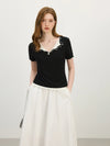 Sleeve Short Lapel Knit Layered T-Shirt