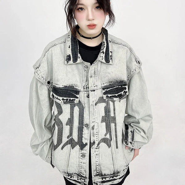 Faded Stone Letter Workshop Denim Jacket