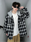 Designer Hood Plaid Oversize Long Top