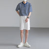 Timeless High-End Multi-Stripe Collar-Knit Button Down T-Shirt