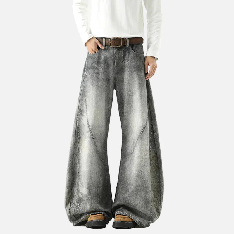 Durable Western 3D Print Bell-Leg Denim