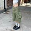 Women Green Checkered Print High-Rise Wide Relaxed Denim Shorts