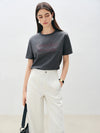 Women Frosted Blue Patterned Cotton Short-Sleeved T-Shirt