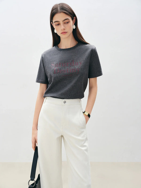 Women Frosted Blue Patterned Cotton Short-Sleeved T-Shirt