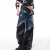 Unique Mosaic Leather Painted Bell Leg Denim