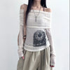 Off-Shoulder Visual Print Top