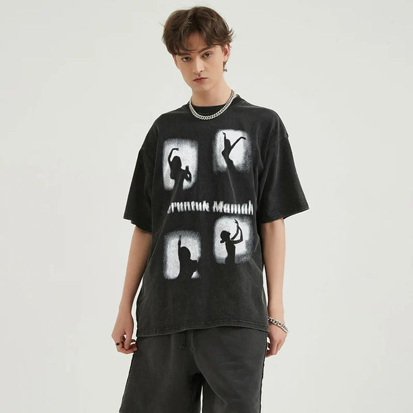 Blurring Acid-Rinsed Relaxed Dance T-Shirt