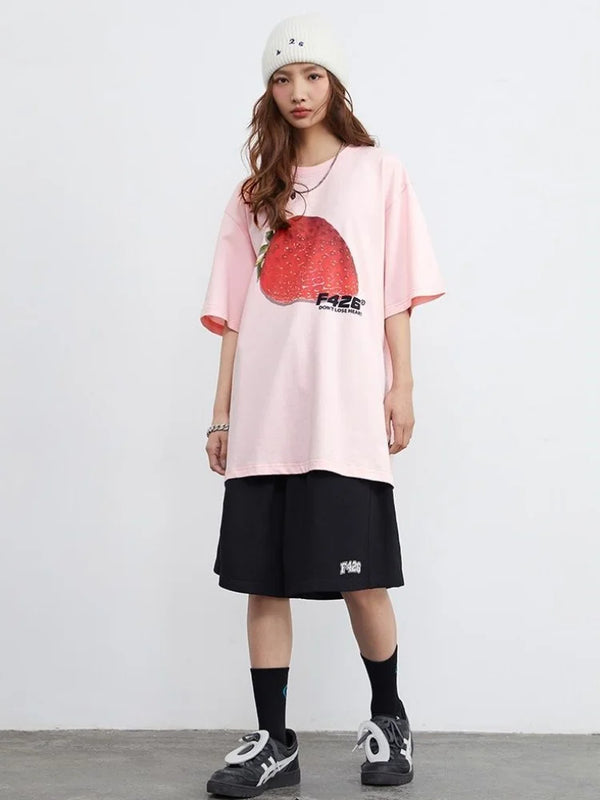 Women Nostalgia Sweet Strawberry Designed T-Shirt