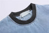 Heat-Wave Block-Style Stitch-Craft Patch Denim T-Shirt