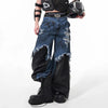 Unique Mosaic Leather Painted Bell Leg Denim
