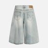 Vintage Yıkanmış Yırtık Detaylı Wide Leg Jean Şort, kombin görünüm — Navra Wear