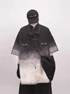 Black Tassel-Hem Oversized Denim Top