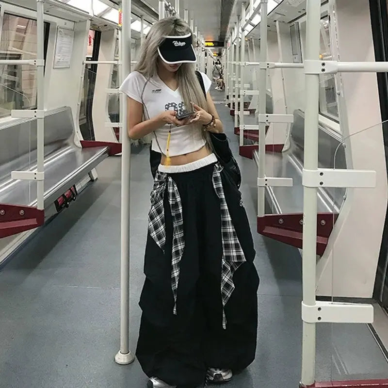 Charcoal Plaid Wide Street Pants