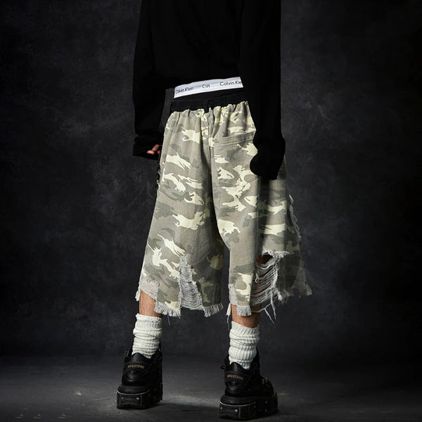 Heavy-Duty Summer Personalized Broken Hole Denim Shorts alternatif görünüm