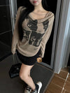 Nine-Lives Designed Print Long Sleeve T-Shirt