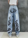 Women High-Rise Graphic Bell Leg Denim