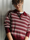 Block-Style Classic-Wash Horizontal-Lines Knitted Sport-Collar Collar T-Shirt