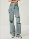 High-Rise Bell Leg Faded Torn Denim