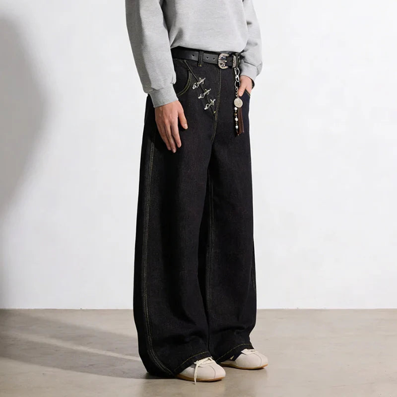 Unisex Black Easy Cut Bell Leg Denim