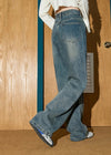 Durable 2000s Beaded High-Rise Bell Denim