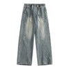 Faded Denim Drawstring Relaxed Bell Leg Denim