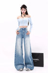 İspanyol Paça Portre Baskılı Jean Pantolon, kombin görünüm — Navra Wear