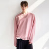 Knitted Neck Round Handsome Elegant Pink T-Shirt