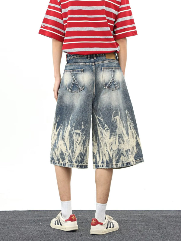 Metro Comfort Flame Wash Wide Leg Denim Shorts alternatif görünüm