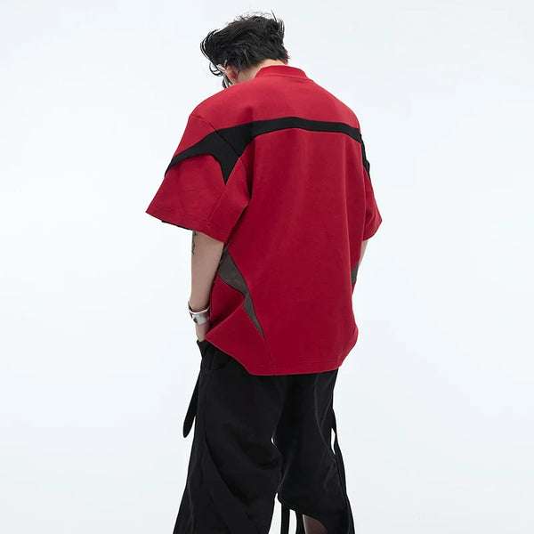 Sleeve Short Design Contrast Color T-Shirt alternatif görünüm