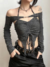 Time-Worn Shadow-Print Drawstring Fairy Camisole T-Shirt