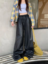 Preppy High-Rise Leather Trousers