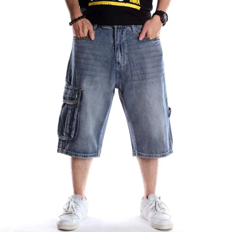 Multi-pocket Rinse Denim Shorts