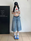 Versatile Blue Faded Relaxed Denim Shorts