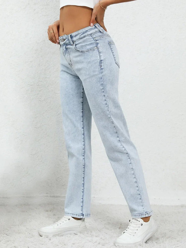 Versatile Everyday Mid-Waisted Light Blue Denim alternatif görünüm