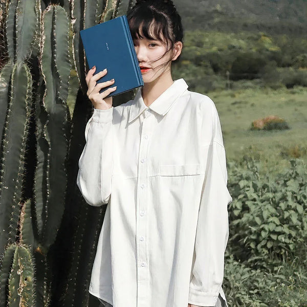 White K-Style Oversized Womens Top alternatif görünüm