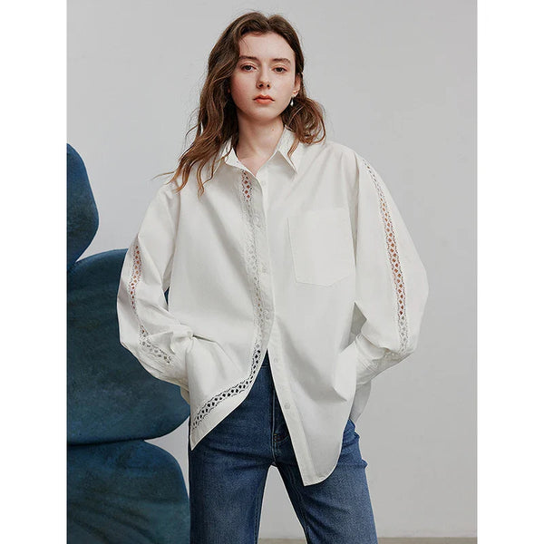 Fresh Spring Lace-Trim Blouse alternatif görünüm
