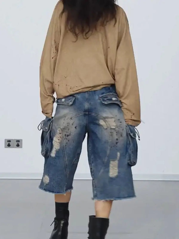 Timeless Casual Emo Utility Denim Shorts alternatif görünüm