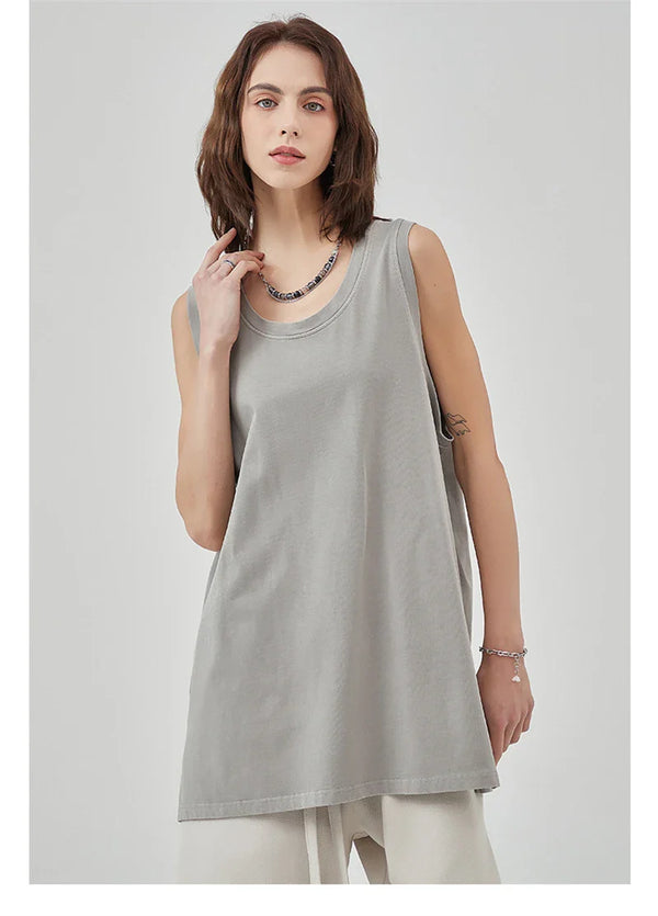 Sleeveless Unisex Slit Side T-Shirt alternatif görünüm