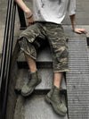 Camo Utility Cropped Denim Shorts